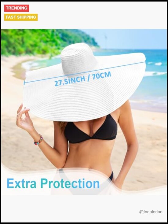 Oversized Wide Brim Straw Sun Hat UPF 50+ UV Protection Foldable Travel Beach main image 6
